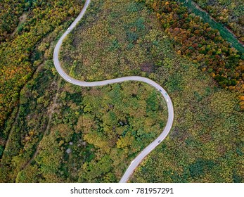 Aerial View Of A Curly Road