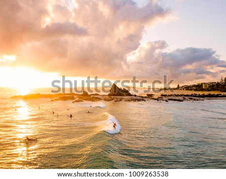 An aerial view of Currumbin Alley at sunrise on the Gold Coast in Queensland in Australia