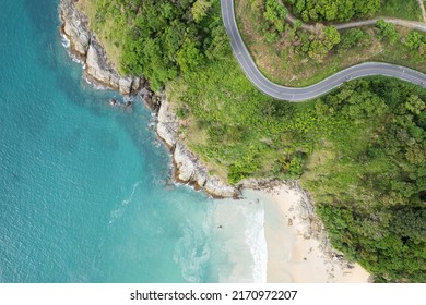 Aerial View Of Curve Road Along The Seashore At Phuket Thailand Beautiful Seacoast And Open Sea In Summer Season Nature Recovered Environment And Travel Background