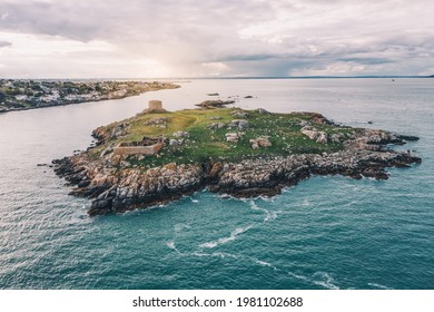 Aerial view of Dalkey Island at sunset time 