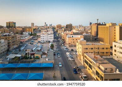 Aerial View Of Dammam Street Urban City In Sunset Background -Dammam, Saudi Arabia. 29-March-2021.