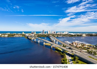 Aerial View Daytona Beach And Split Bridges Crossing The Halifax River