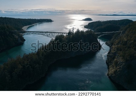Aerial view of the Deception pass bridge in Seattle, United States.