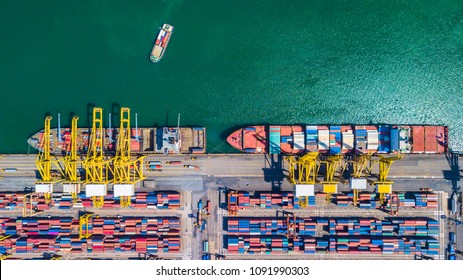  Aerial View Of  Deep Water Port With Cargo Ship And Container Singapore