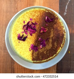 Aerial View - Delicious, Divine Pretty Tumeric Latte (Food Art - Artistic)