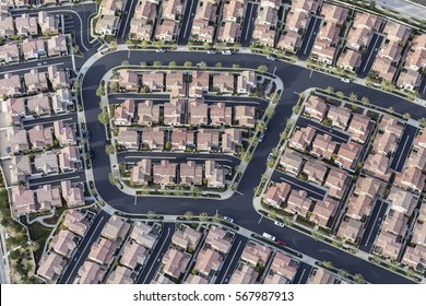 Aerial View Of Dense Modern Housing Tract In Los Angeles, California.