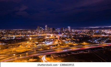 Aerial View Of Denver At Night.