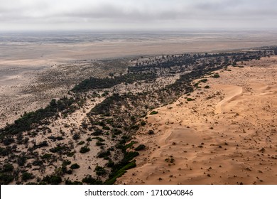 Aerial View Of The Desert Showing A River Bed And Its Vegetation