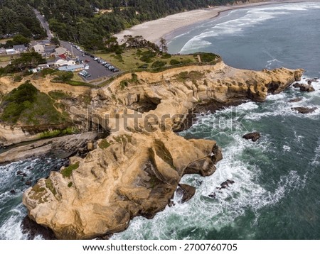 Aerial view at Devil's punch bown, State Natural Area near Newport, Oregon