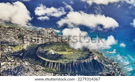 Aerial View of the Diamond Head Crater in Waikiki on the Island of Oahu, Hawaii