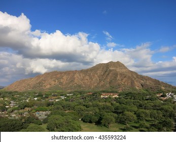 Aerial View Of Diamondhead Crater, Kapiolani Park, The Gold Coast, And Surrounding Neighborhood On Oahu, Hawaii.  March 2016.