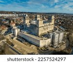 Aerial view of Diosgyor castle in Miskolc Borsod county Hungary, under reconstruction with four corner towers