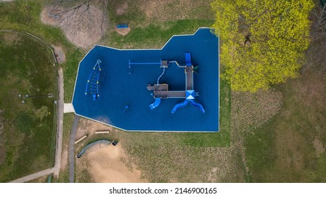 An Aerial View Directly Above A Children's Jungle Gym In A Park On Long Island, NY. It Was Shot On A Sunny Day With No People In View.