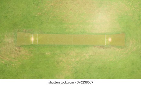 Aerial View Directly Above A Cricket Pitch