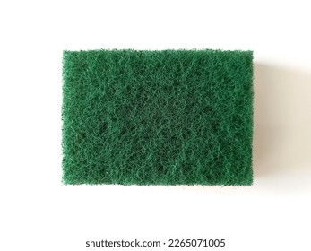 Aerial view Dishwashing sponge isolated on white background. Sponge scourer health care for cleaning dish and glass on white background. Washing sponge Close up.
