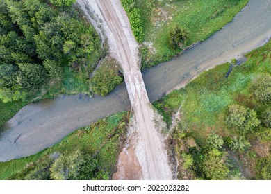 Aerial View Of Dismal River In Nebraska Sand Hills At Seneca Road, Spring Scenery