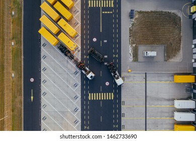 Aerial View Of The Distribution Center, Drone Photography Of The Industrial Logistic Zone.