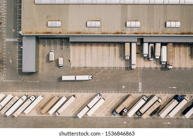 Aerial View Of The Distribution Center, Drone Photography Of The Industrial Logistic Zone.