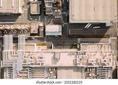 Aerial View Of The Distribution Center, Drone Photography Of The Industrial Logistic Zone.