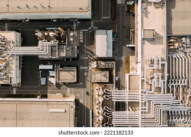 Aerial View Of The Distribution Center, Drone Photography Of The Industrial Logistic Zone.