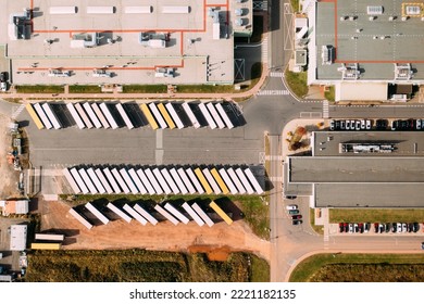 Aerial View Of The Distribution Center, Drone Photography Of The Industrial Logistic Zone.