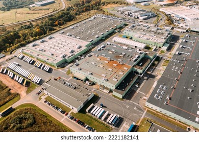 Aerial View Of The Distribution Center, Drone Photography Of The Industrial Logistic Zone.