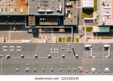 Aerial View Of The Distribution Center, Drone Photography Of The Industrial Logistic Zone.