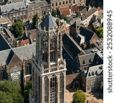 Aerial view Dom tower and church, Utrecht, Holland. After years of renovation, Utrecht