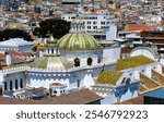 Aerial view of the domes of the church of the Society of Jesus (Jesuits) in the historic center of Quito (Ecuador).