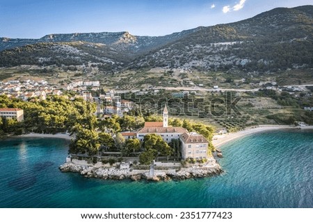 Aerial view of the Dominican monastery in foregroundBol on island Brac, Croatia