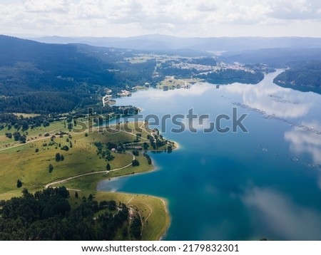 Aerial view of Dospat  Reservoir, Smolyan Region, Bulgaria