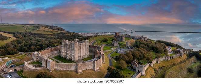 Aerial view of the Dover Castle. The most iconic of all English fortresses. English castle on top of the hill. - Shutterstock ID 2079532597