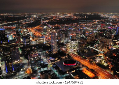 Aerial View Of Downton Dallas Texas At Night