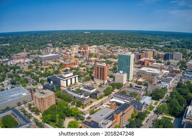 Aerial View of Downtown Ann Arbor, Michigan in Summer