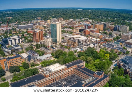 Aerial View of Downtown Ann Arbor, Michigan in Summer