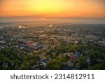 Aerial View of Downtown Brandon, Manitoba at Sunrise