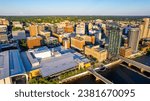 An aerial view of the downtown buildings in Grand Rapids, Michigan 07 March 2022