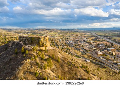 An Aerial View Of Downtown Castle Rock Over The Rock