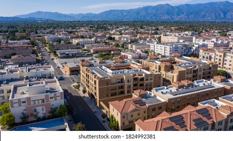 Aerial view of downtown center of Alhambra, California.