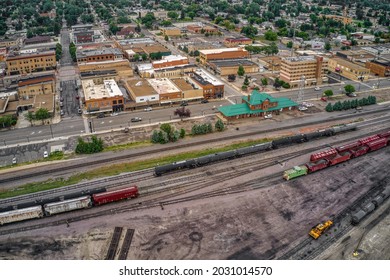 Aerial View of Downtown Dickinson, North Dakota in Summer