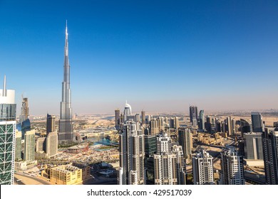 Aerial view of downtown Dubai in a summer day, United Arab Emirates