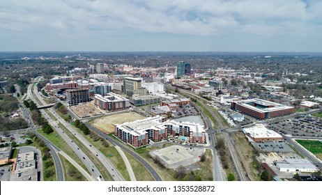 Aerial view of downtown Durham NC.