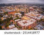 Aerial View of Downtown Eugene, Oregon on a Cloudy Morning