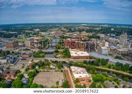 Aerial View of Downtown Flint, Michigan in Summer