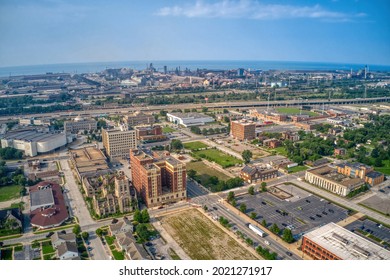 Aerial View of Downtown Gary, Indiana and its Steel Mill.