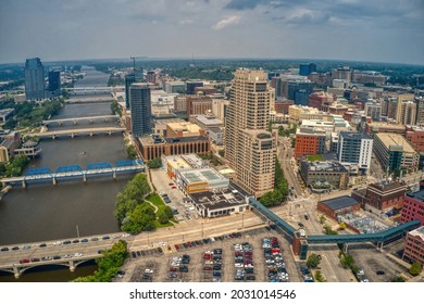 Aerial View Of Downtown Grand Rapids, Michigan During Summer