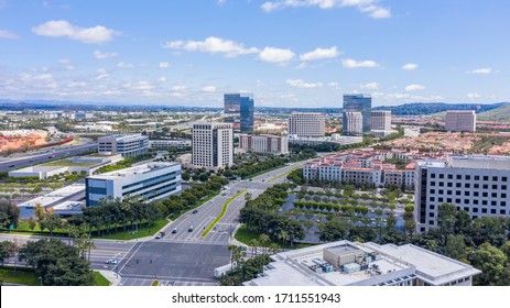 Aerial View Of The Downtown Irvine, California Skyline.