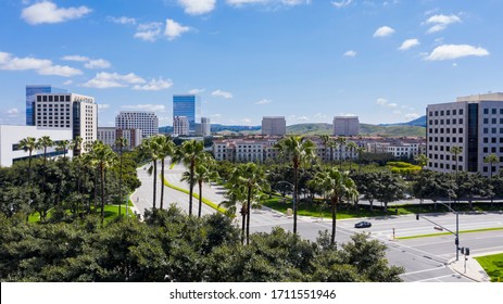 Aerial View Of The Downtown Irvine, California Skyline.