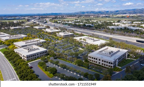 Aerial View Of The Downtown Irvine, California Skyline.