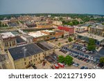 Aerial View of Downtown Janesville, Wisconsin during Summer
